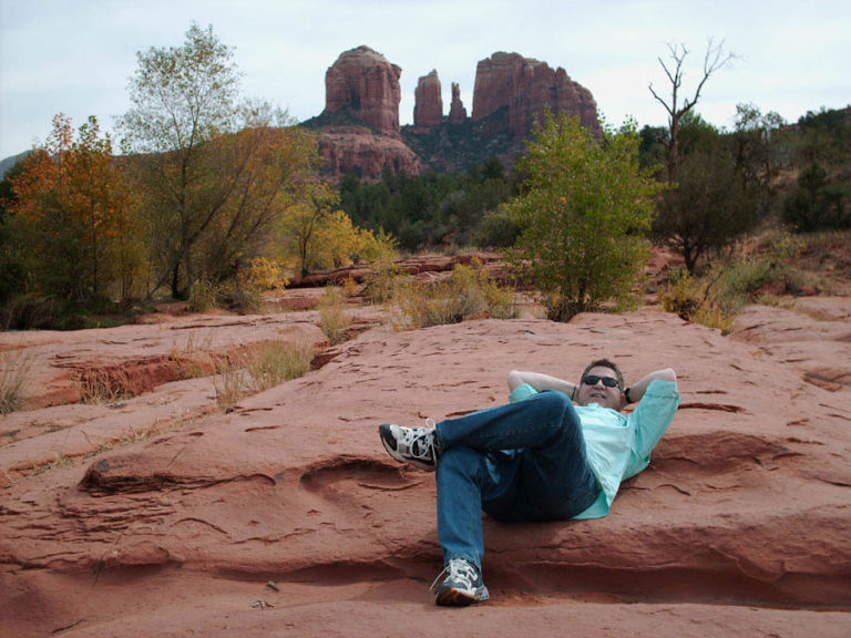 Mike Mitchel lying on the Cathedral Rock