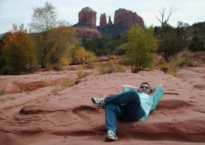 Mike Mitchel lying on the Cathedral Rock